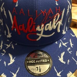 Aaliyah Blue and White Fitted Cap with Red Accents